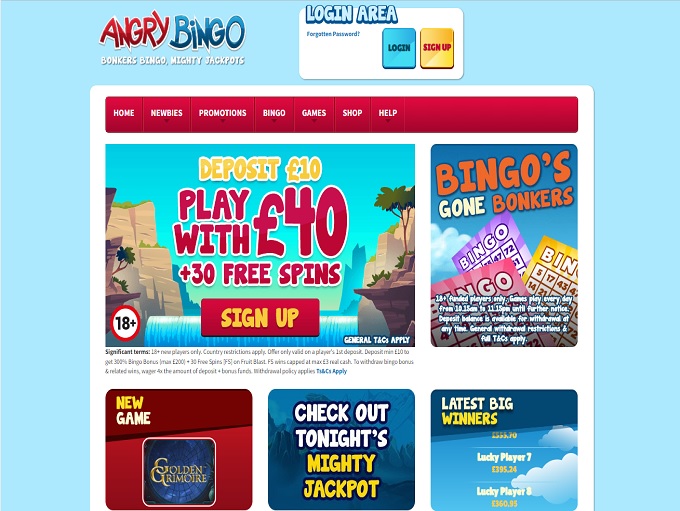 Angry Bingo homepage