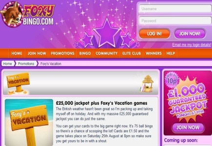 Win £25,000 During Foxy Bingo’s Vacation Games