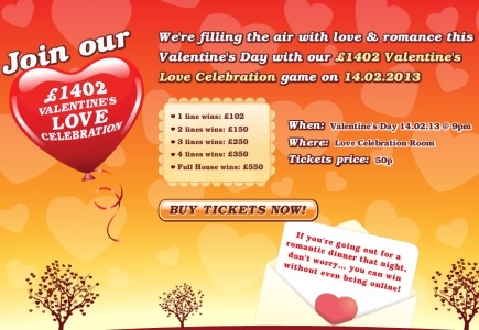 Book your £1402 Valentine Jackpot Bingo Game at Sparkling Bingo