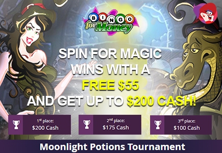 Exclusive $475 Bingo for Money Moonlight Potions Tourney and Increased $70 No Deposit Bonus